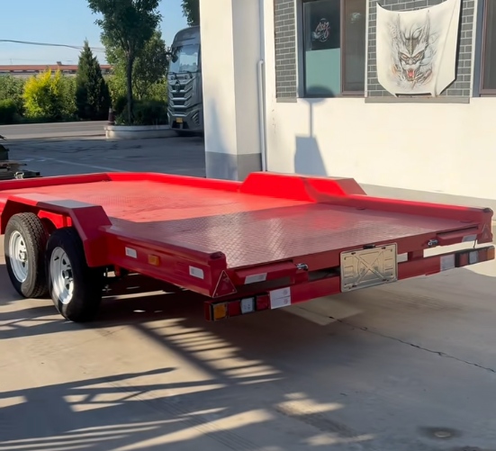 Red Tandem-Axle Flatbed Trailer
